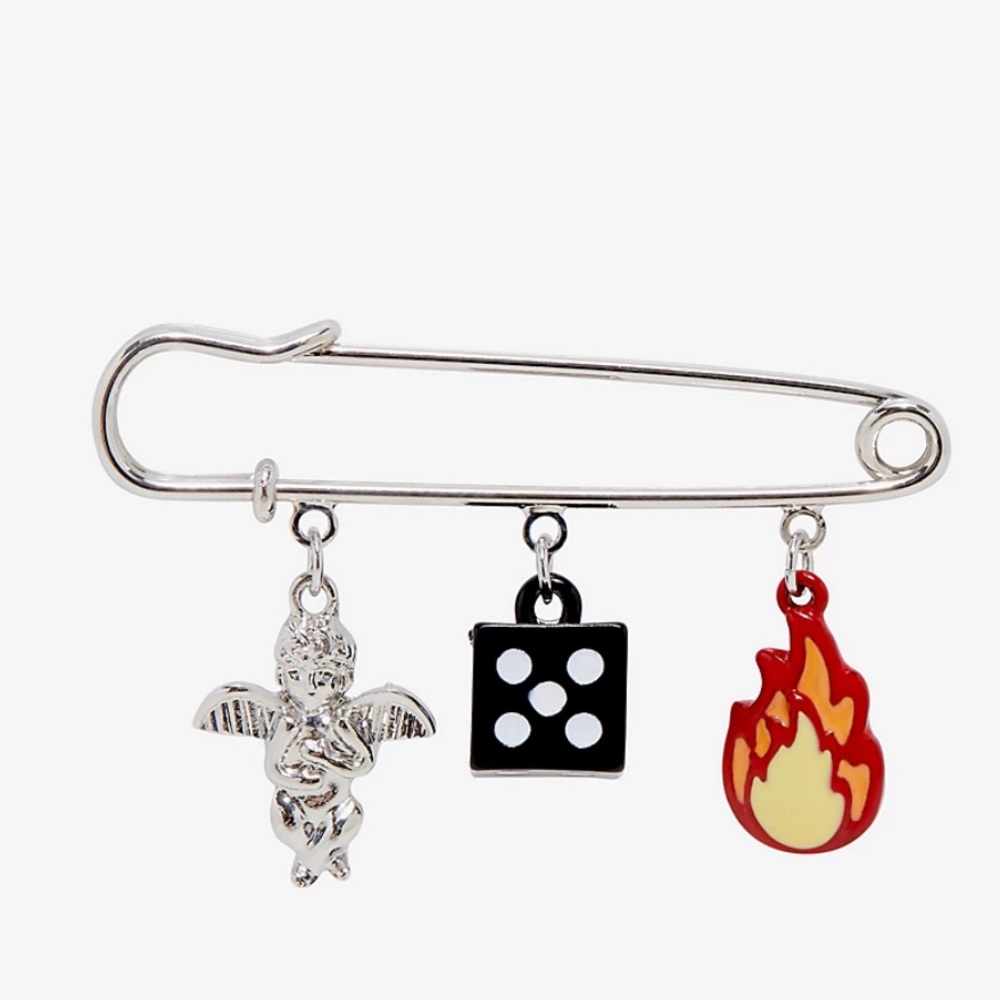 Dice Flame Cherub Safety Pin
